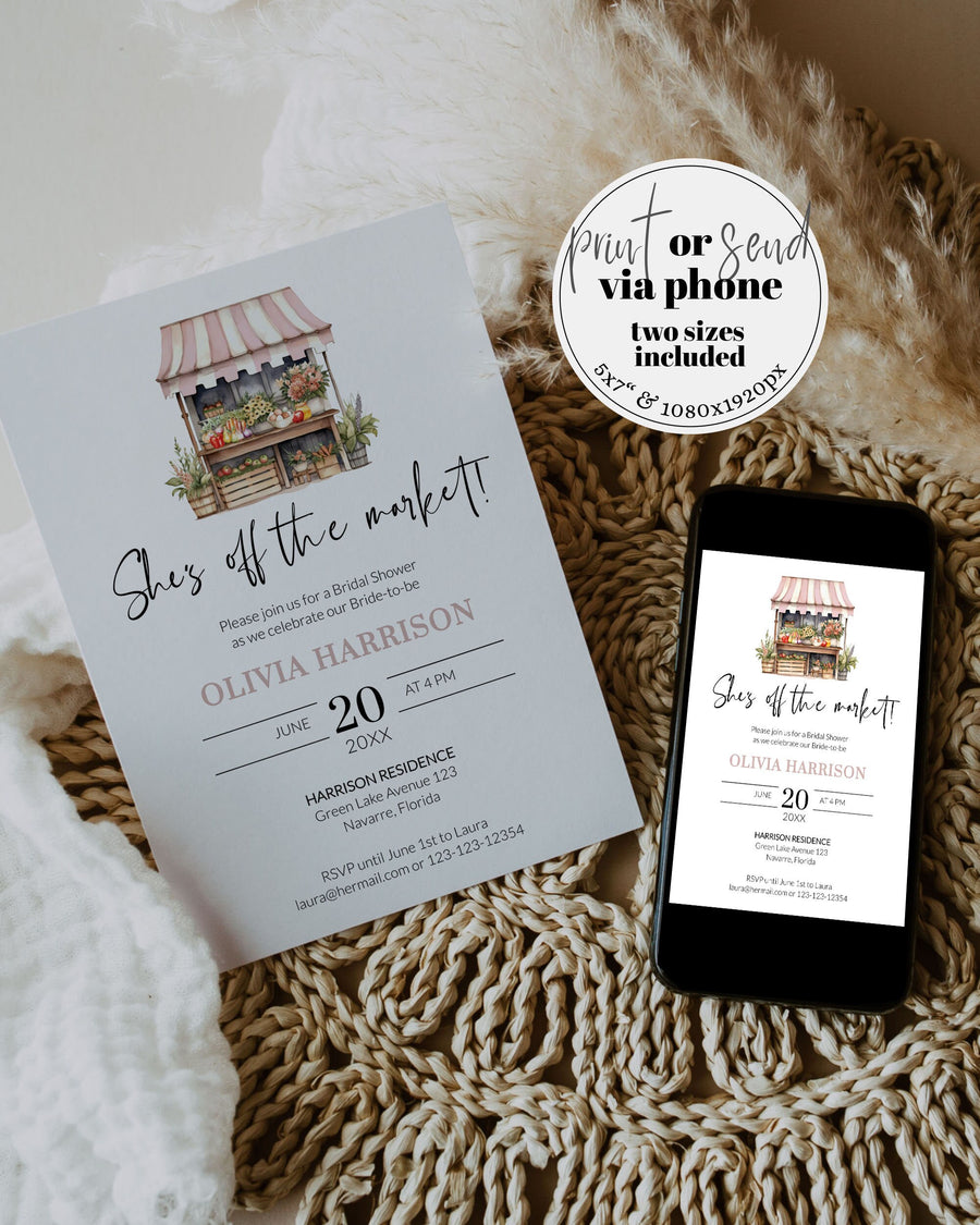 Farmers Market Bridal Shower Invitation, Locally Grown Theme, Digital Download 003FM-BRSINV - marryful.org