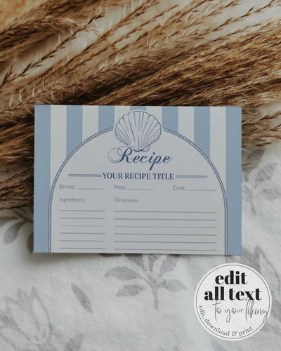 Coastal Bridal Shower Recipe Card Template for Last Toast on Coast, Nautical Bachelorette Cocktail Recipe Cards Template #072 - TheLovebirdsDesign