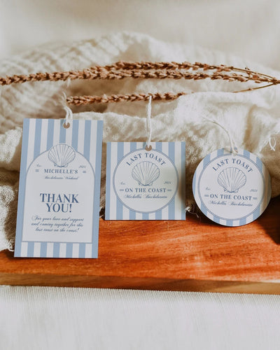 Coastal Bachelorette Favor Tags for Last Toast on Coast Party Gifts, Nautical Bridal Shower Thank you Tags Labels or Sticker Template #072 - TheLovebirdsDesign