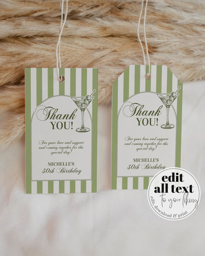 Martini Bikini Thank you Favor Tags for 30th Birthday or Martini Themed Bachelorette Party, Editable Favor Tags Printable Template #072 - marryful.org