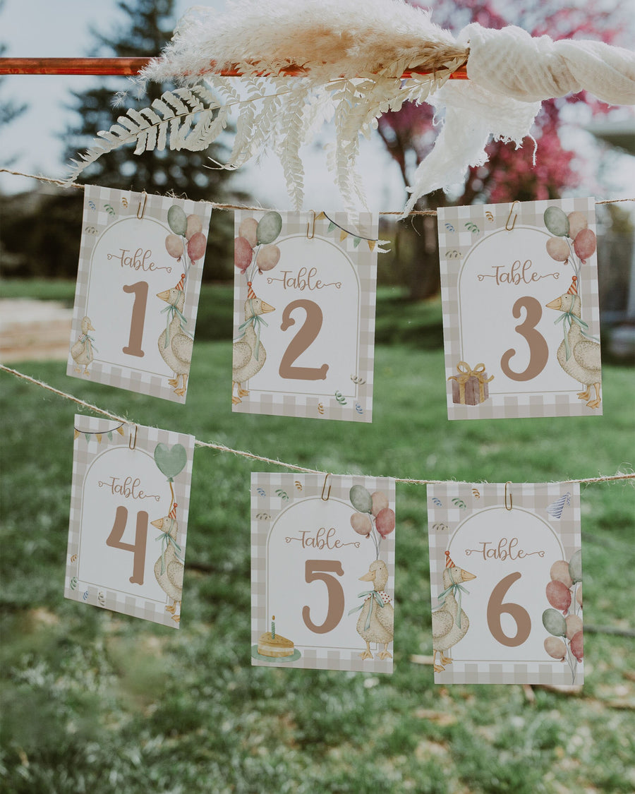 One Silly Goose Gender Neutral Table Numbers for First Birthday, Boys Silly Goose Themed Decor Guest Seating Table Numbers Template #068 - marryful.org