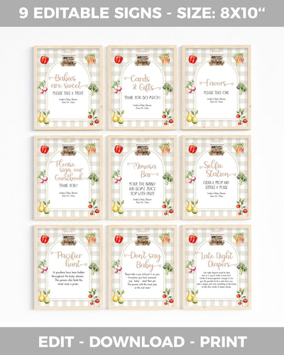 Locally Grown Baby Shower Signs for Farmers Market Birthday Decorations, Gender Neutral Custom Editable Game Signs Printable Template #068 - TheLovebirdsDesign