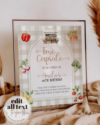 Locally Grown Time Capsule Game for Farmers Market Baby Shower Decorations, Gender Neutral First Birthday Printable Template #068 - TheLovebirdsDesign