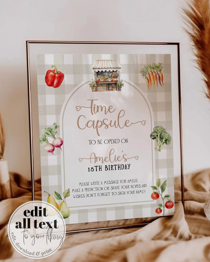 Locally Grown Time Capsule Game for Farmers Market Baby Shower Decorations, Gender Neutral First Birthday Printable Template #068 - TheLovebirdsDesign