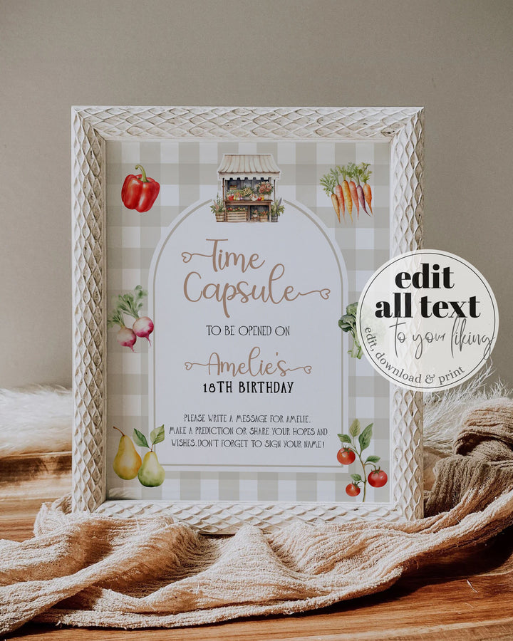 Locally Grown Time Capsule Game for Farmers Market Baby Shower Decorations, Gender Neutral First Birthday Printable Template #068 - TheLovebirdsDesign