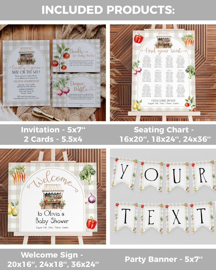 Locally Grown Baby Shower Bundle, Farmers Market Baby Shower Invitation Gender Neutral Baby Shower Decoration Bundle Printable Template #068 - TheLovebirdsDesign