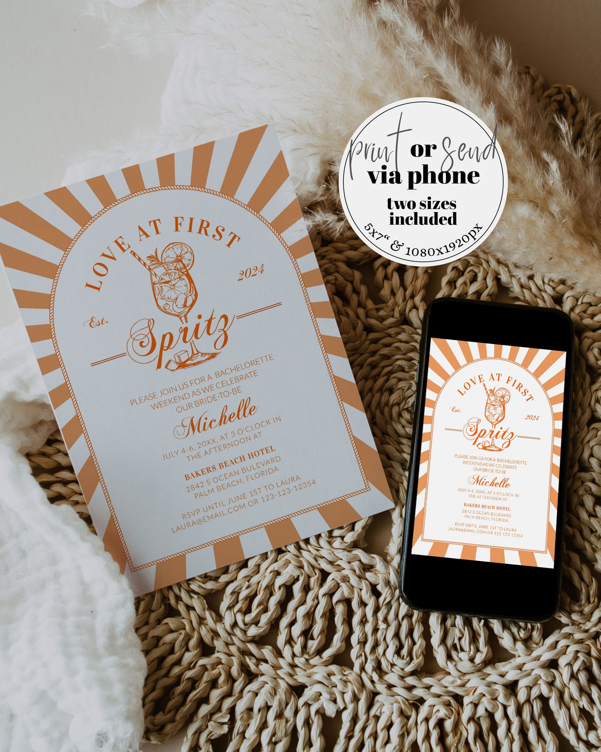 Love at first Spritz themed Bachelorette Party Invite Weekend Itinerary, Thats Amore Italian Spritz Social Club Bach Invitation Template#072 - TheLovebirdsDesign