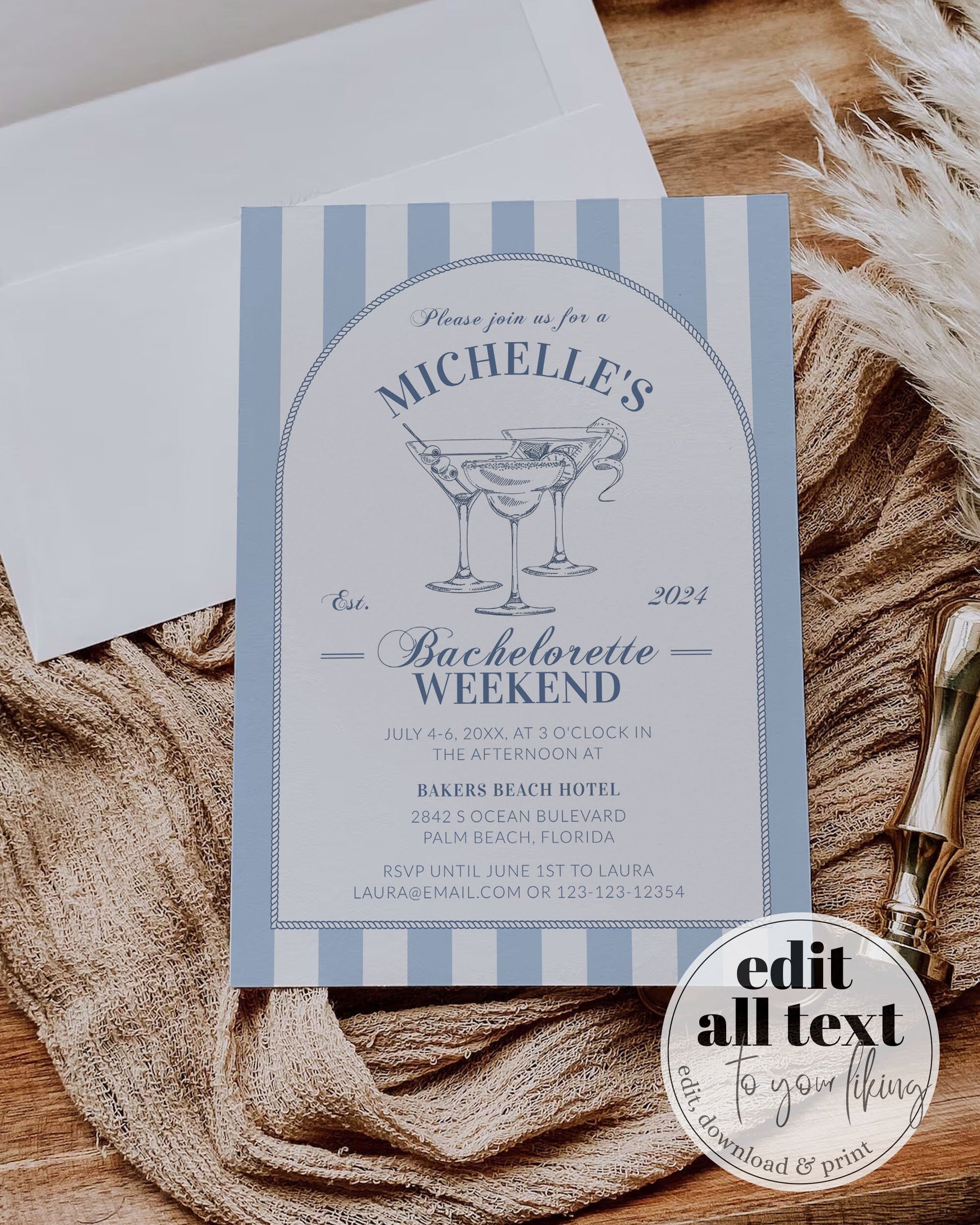 Last Toast on the Coast Bachelorette Itinerary Beach Bachelorette Invite Social Club Cocktail Bach Poolside Girls Weekend Trip Template #072 - TheLovebirdsDesign