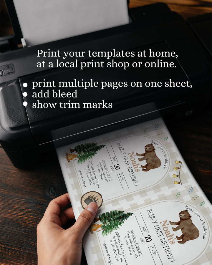 Woodland Bear Invite, Beary First Birthday Invite, One Happy Camper Lumberjack 1st Birthday Invitation Suite Neutral Bear Partie Decor #068 - TheLovebirdsDesign