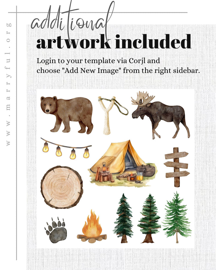 Woodland Bear Invite, Beary First Birthday Invite, One Happy Camper Lumberjack 1st Birthday Invitation Suite Neutral Bear Partie Decor #068 - TheLovebirdsDesign