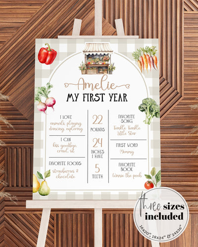Locally Grown Baby first Birthday Milestone Board Farmers Market Stand Baby Stats 1st Birthday Decorations Sign Printable Template #068 - TheLovebirdsDesign