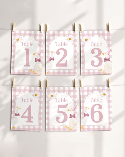 One Silly Goose Table Numbers for Girl First Birthday, Silly Goose Themed Decoration Guest Seating Table Numbers Editable Template #068 - marryful.org