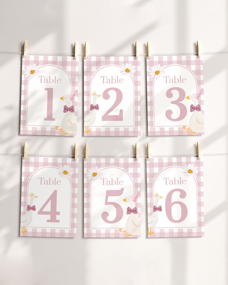 One Silly Goose Table Numbers for Girl First Birthday, Silly Goose Themed Decoration Guest Seating Table Numbers Editable Template #068 - marryful.org