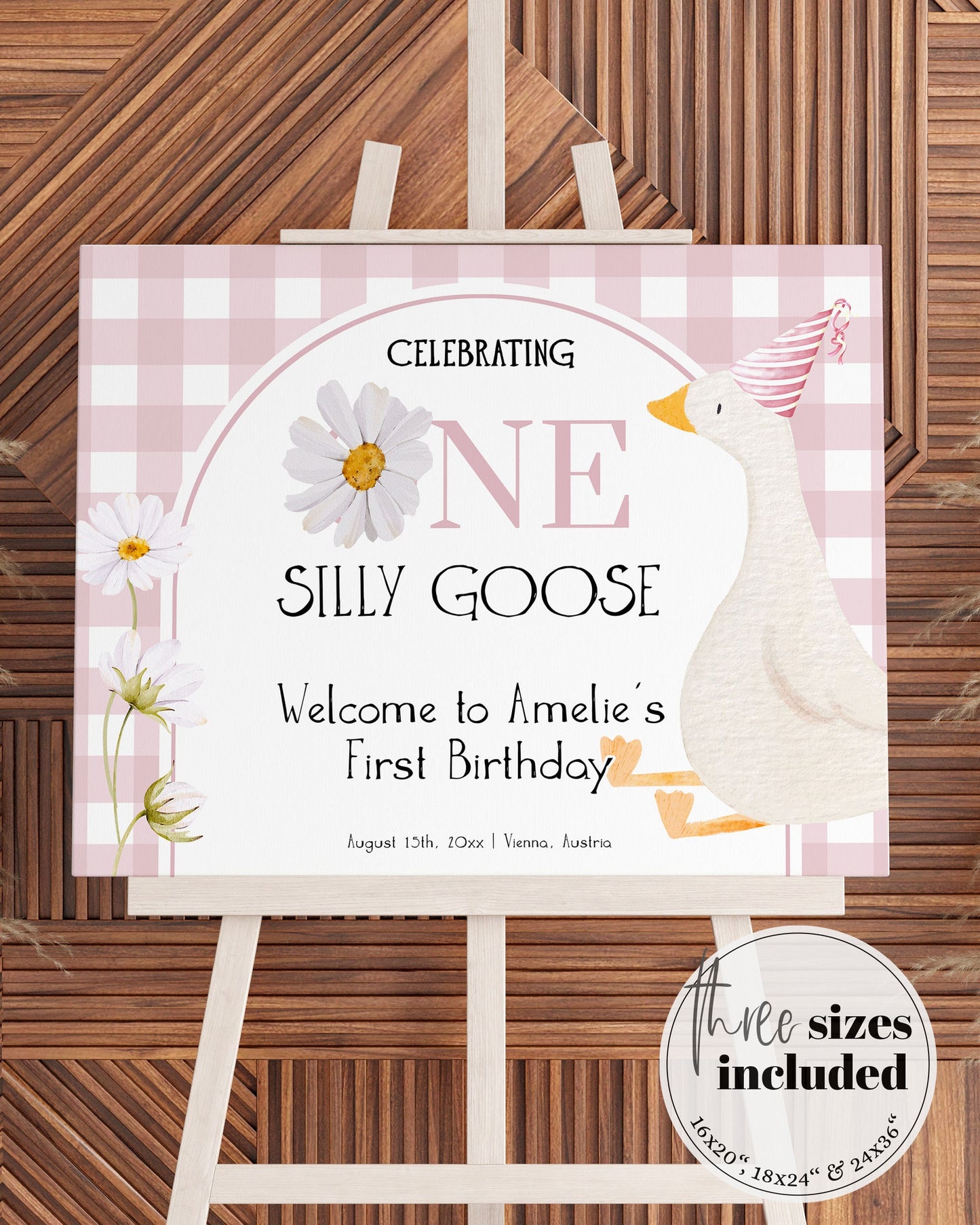 One Silly Goose Welcome Sign Pink 1st Birthday, Editable Silly Goose First Birthday Welcome Sign Lucky Duck Theme Party Decor Template #068 - TheLovebirdsDesign