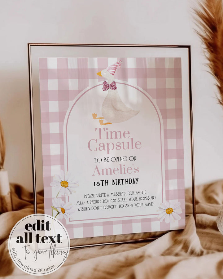 Silly Goose Time Capsule Game for First Birthday, Girls 1st Birthday Silly Goose Themed Time Capsule Sign & Card Printable Game Card #068 - TheLovebirdsDesign