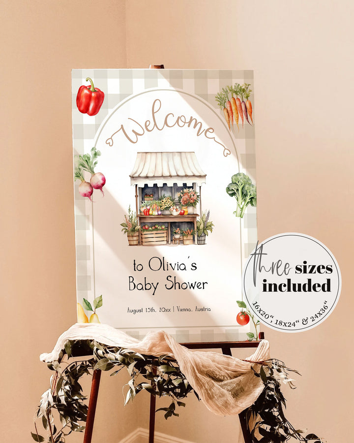 Locally Grown Welcome Sign Baby Shower Decorations for Farmers Market Stand Gender Reveal or Birthday Decor, Fruit Shower Sign Template #068 - TheLovebirdsDesign