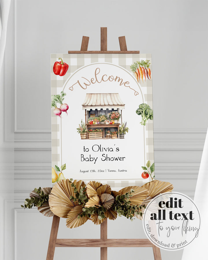 Locally Grown Welcome Sign Baby Shower Decorations for Farmers Market Stand Gender Reveal or Birthday Decor, Fruit Shower Sign Template #068 - TheLovebirdsDesign