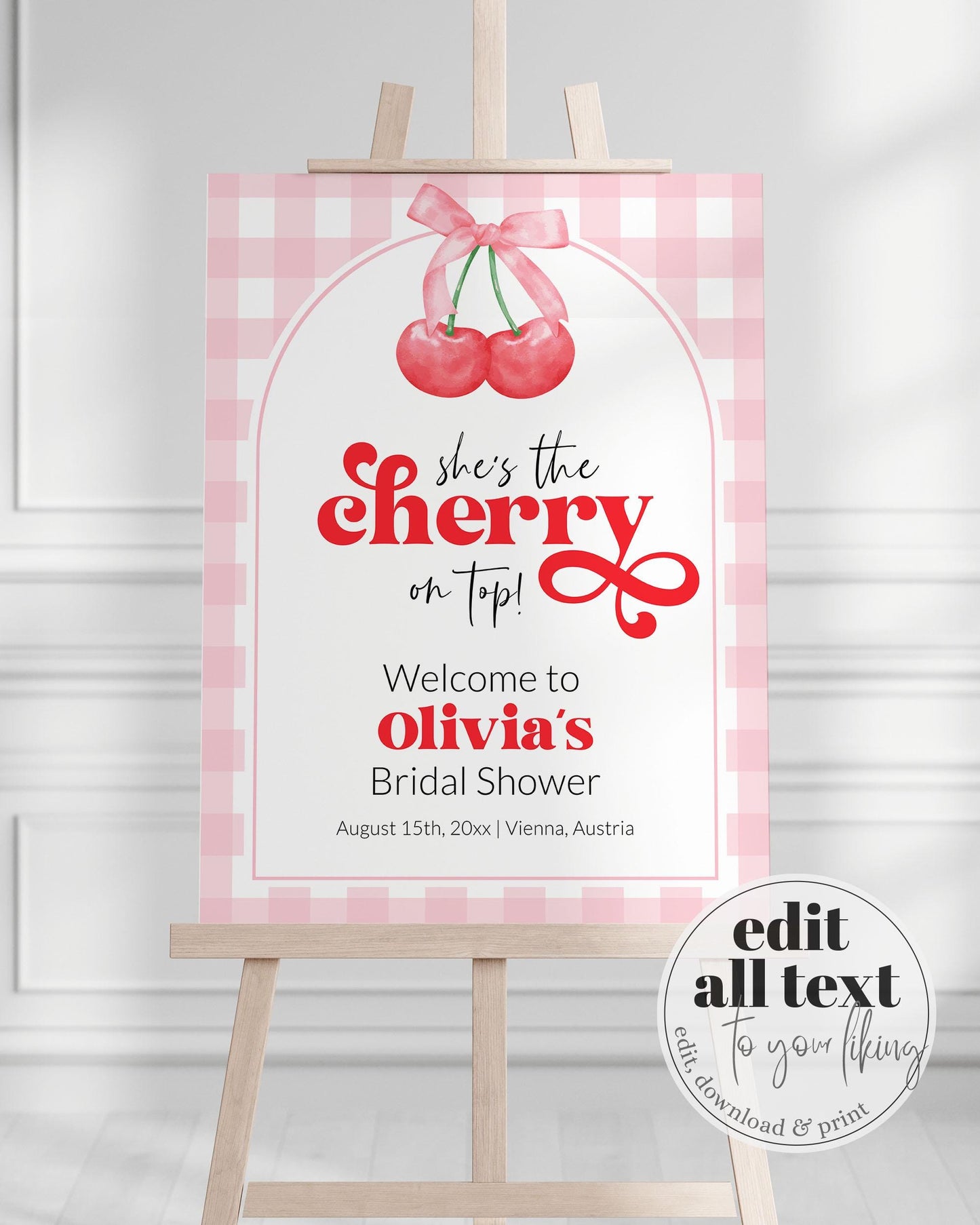 Cherry Sweet Welcome Sign, Cherry on Top Themed Spring Summer Shower, Coquette Cherry Decoration Template for 1st Birthday or Shower #068 - TheLovebirdsDesign