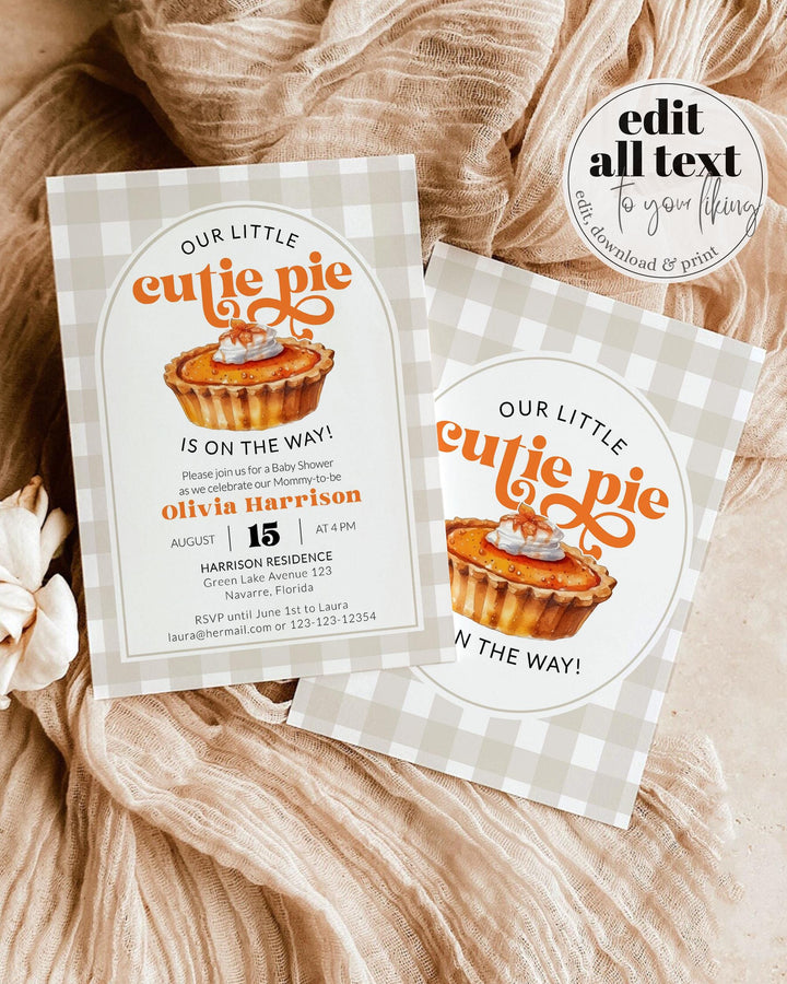 Cutie Pie Baby Shower Invitation, Pumpkin Pie Baby Shower Invite, Fall Baby shower, Pie Baby Shower Decor, Autumn Baby Shower Template #068 - TheLovebirdsDesign