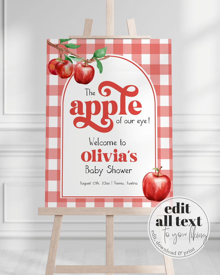 Apple Themed Welcome Sign Baby Shower Decorations for Apple of our eye First Birthday or Baby Shower, Fall Shower Decor Template #068 - TheLovebirdsDesign