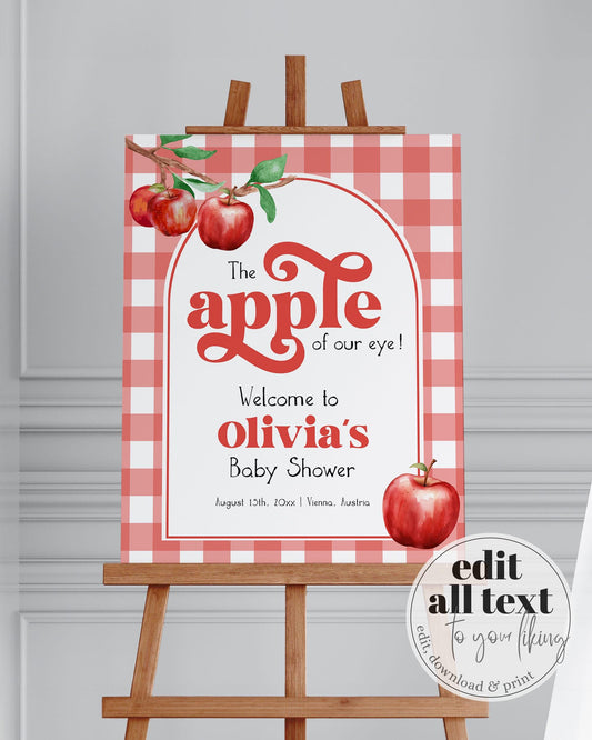 Apple Themed Welcome Sign Baby Shower Decorations for Apple of our eye First Birthday or Baby Shower, Fall Shower Decor Template #068 - TheLovebirdsDesign