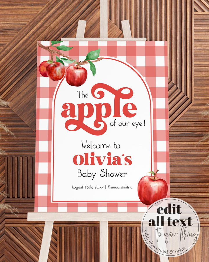 Apple Themed Welcome Sign Baby Shower Decorations for Apple of our eye First Birthday or Baby Shower, Fall Shower Decor Template #068 - TheLovebirdsDesign