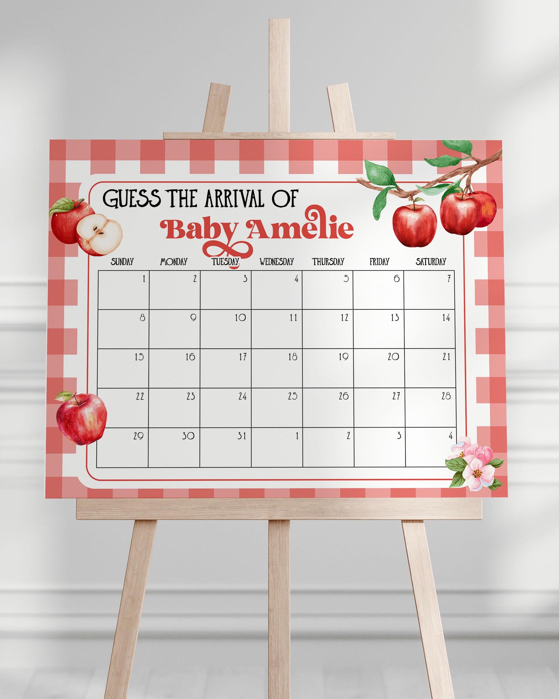 Apple Guess Babys Due Date Sign Fall Baby Shower Game Sign for Apple of our Eye Party, Apple themed Baby Arrival Game Decor Template #068 - TheLovebirdsDesign