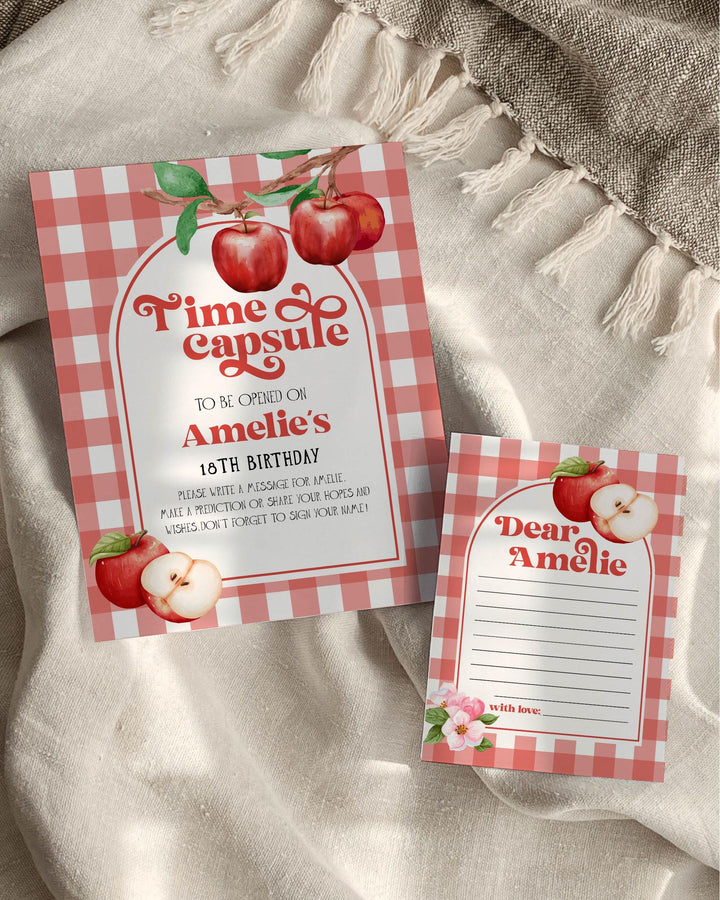 Apple of our Eye Time Capsule, FIRST Birthday Game, Fall Apple Themed Birthday Game Boy & Girl, Coquette Gingham Decor Template #068 - TheLovebirdsDesign