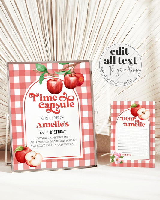 Apple of our Eye Time Capsule, FIRST Birthday Game, Fall Apple Themed Birthday Game Boy & Girl, Coquette Gingham Decor Template #068 - TheLovebirdsDesign