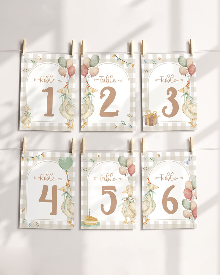 One Silly Goose Gender Neutral Table Numbers for First Birthday, Boys Silly Goose Themed Decor Guest Seating Table Numbers Template #068 - TheLovebirdsDesign