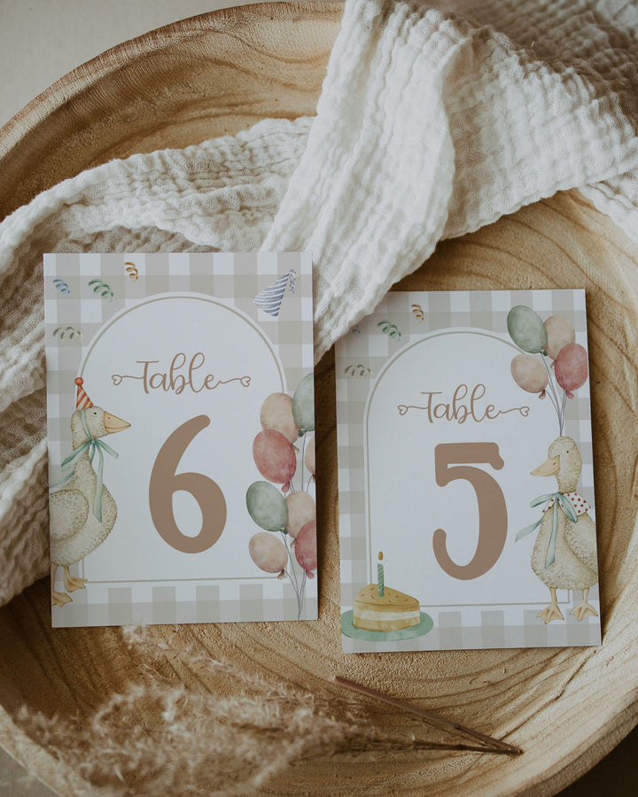 One Silly Goose Gender Neutral Table Numbers for First Birthday, Boys Silly Goose Themed Decor Guest Seating Table Numbers Template #068 - TheLovebirdsDesign