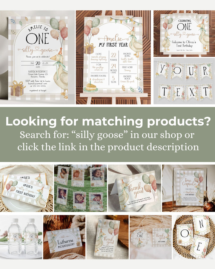 One Silly Goose Gender Neutral First Birthday Invitation, Silly Goose Invite Natural Retro Theme Nursery Party Decor Printable Template #068 - TheLovebirdsDesign