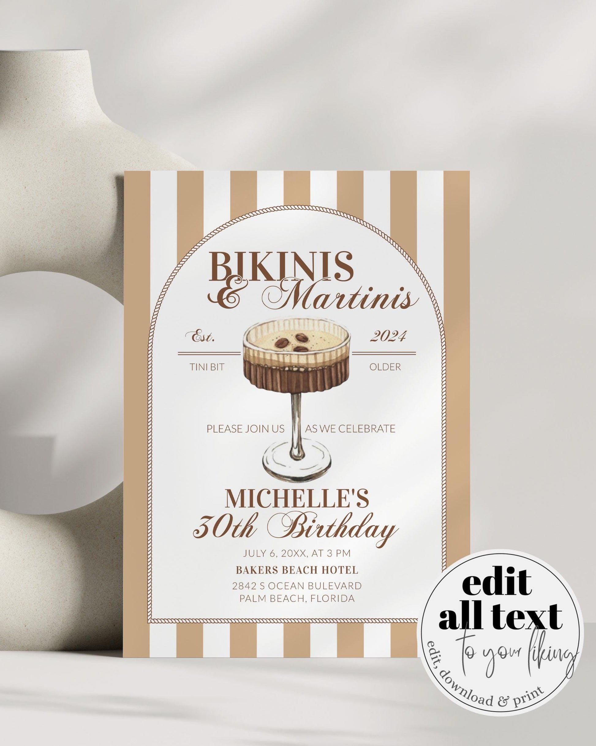 Espresso Martini 30th Birthday Invitation, Editable Tinis and Bikinis Invite, Tini Bit Older Dry Martini Adult Birthday Party Template #072 - TheLovebirdsDesign