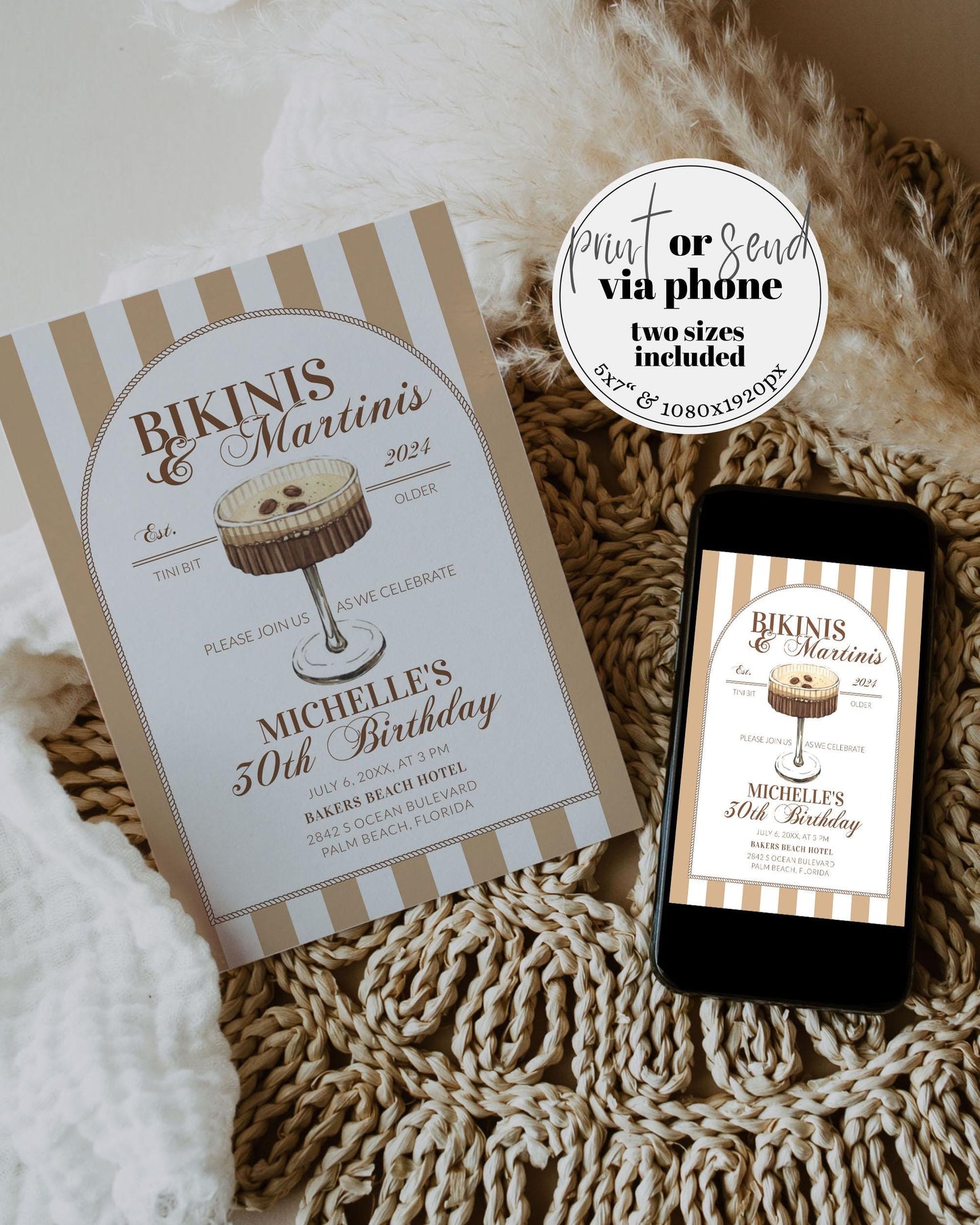 Espresso Martini 30th Birthday Invitation, Editable Tinis and Bikinis Invite, Tini Bit Older Dry Martini Adult Birthday Party Template #072 - TheLovebirdsDesign