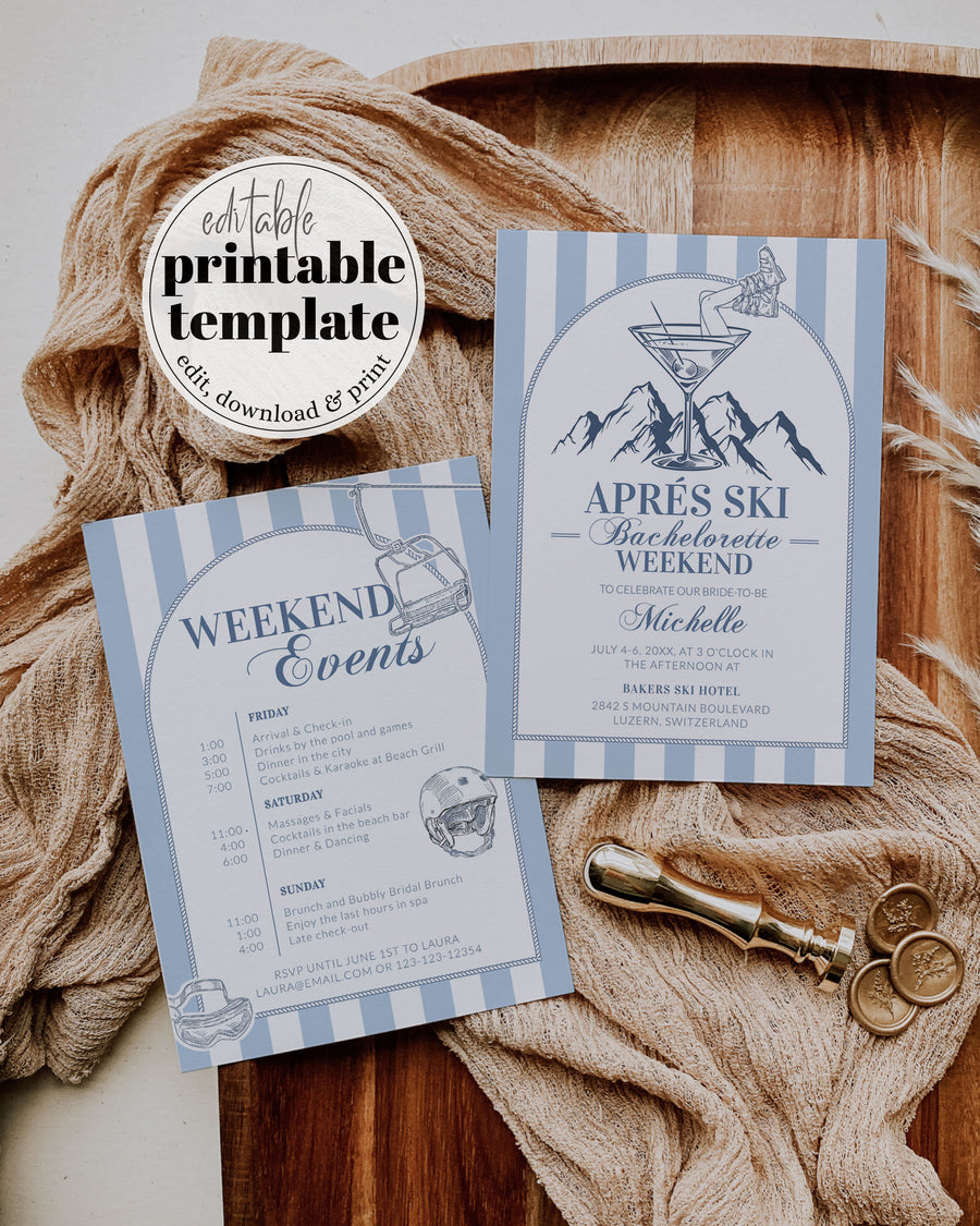 Après Ski Bachelorette Invitation Template, Winter Handwritten Mountain Party Printable 085AP-BACHINV