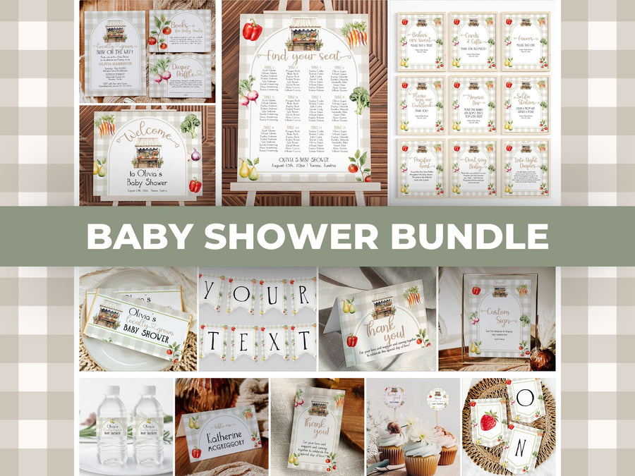 Locally Grown Baby Shower Bundle Template, Farmers Market Invitation Decor Signs 003LC-BSBUNDLE - marryful.org