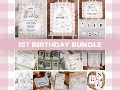 One Silly Goose Birthday Invitation Template, Girls Gingham Daisy Theme Digital Download #068 - marryful.org