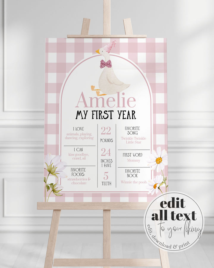 One Silly Goose Baby First Year Milestone Sign, Silly Goose My 1st Year Milestone Board, Lucky Duck Themed Party Decor Template #068 - TheLovebirdsDesign