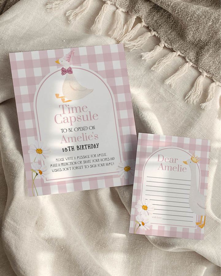 Silly Goose Time Capsule Game for First Birthday, Girls 1st Birthday Silly Goose Themed Time Capsule Sign & Card Printable Game Card #068 - TheLovebirdsDesign