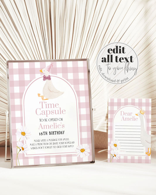 Silly Goose Time Capsule Game for First Birthday, Girls 1st Birthday Silly Goose Themed Time Capsule Sign & Card Printable Game Card #068 - TheLovebirdsDesign