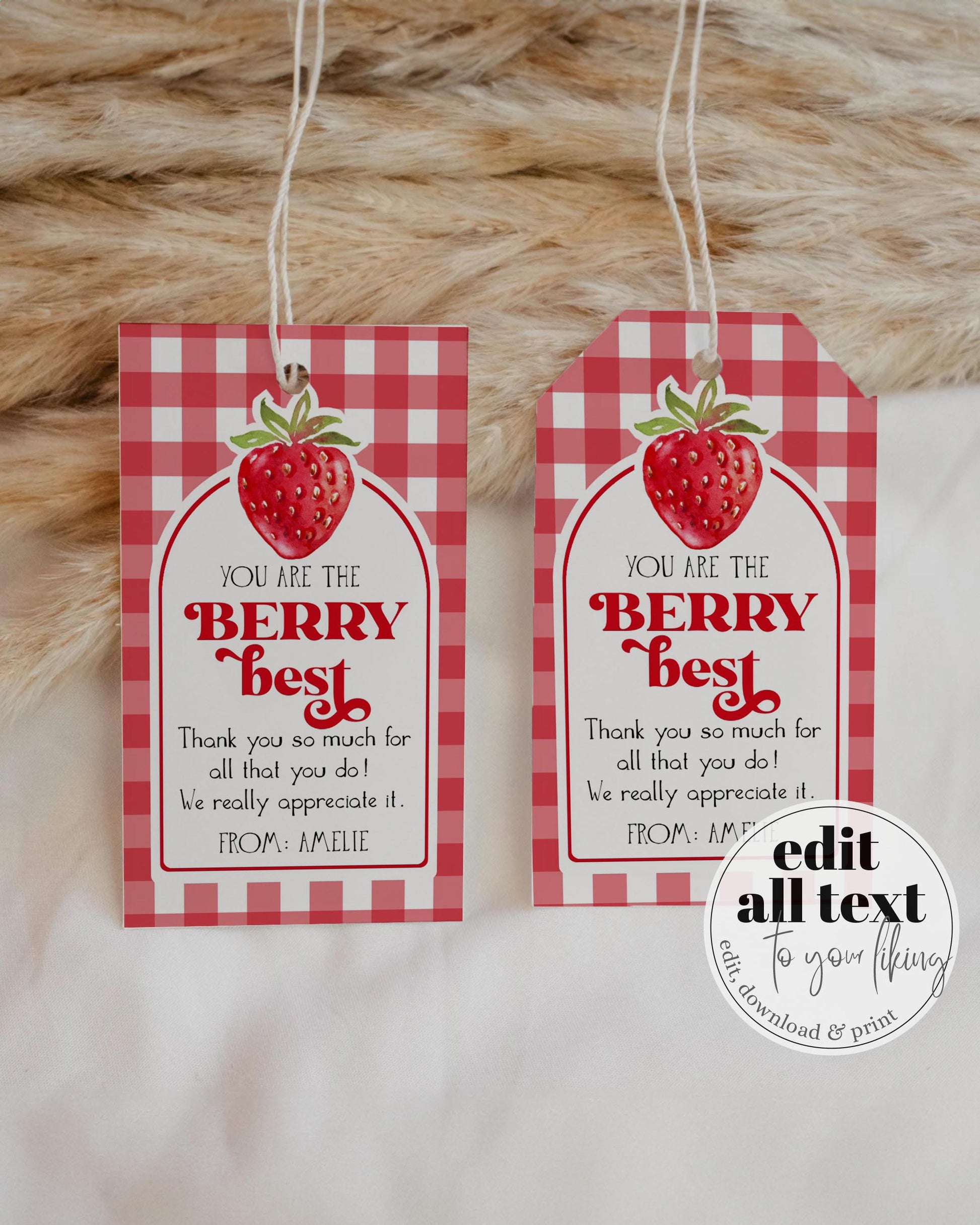 Thank you Berry Much themed party Favor Tags Sticker, Berry Best Friends Gift, Strawberry first Birthday baby tag printable templates #068