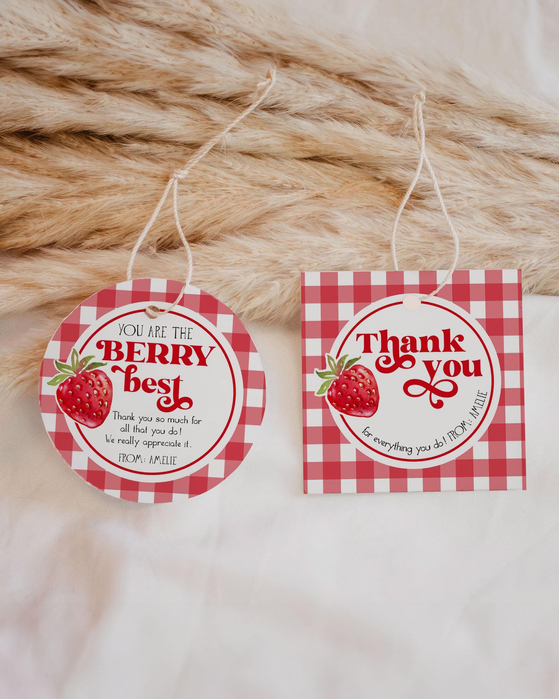 Thank you Berry Much themed party Favor Tags Sticker, Berry Best Friends Gift, Strawberry first Birthday baby tag printable templates #068