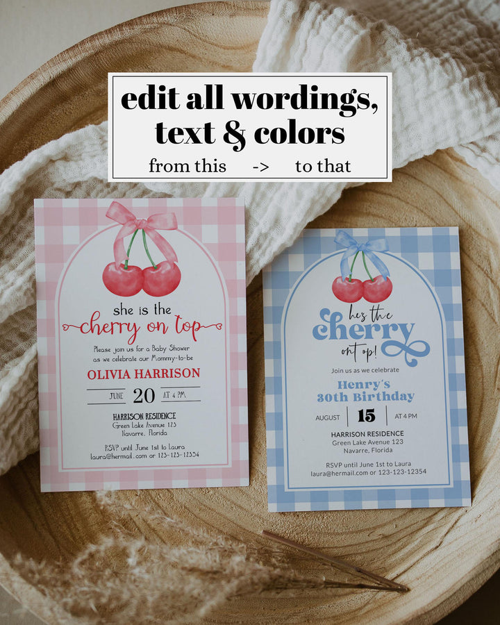 Cherry Sweet Favor Tags for Coquette Shower Party, Cherry on Top Theme Thank you Sticker Spring Summer Shower Decor Template for Girls #068 - TheLovebirdsDesign