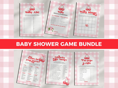 Cherry Baby Shower Game Bundle, Berry themed Baby Trivia, Family Feud, Bingo, Would Mommy rather, Coquette Shower Printable Templates #068