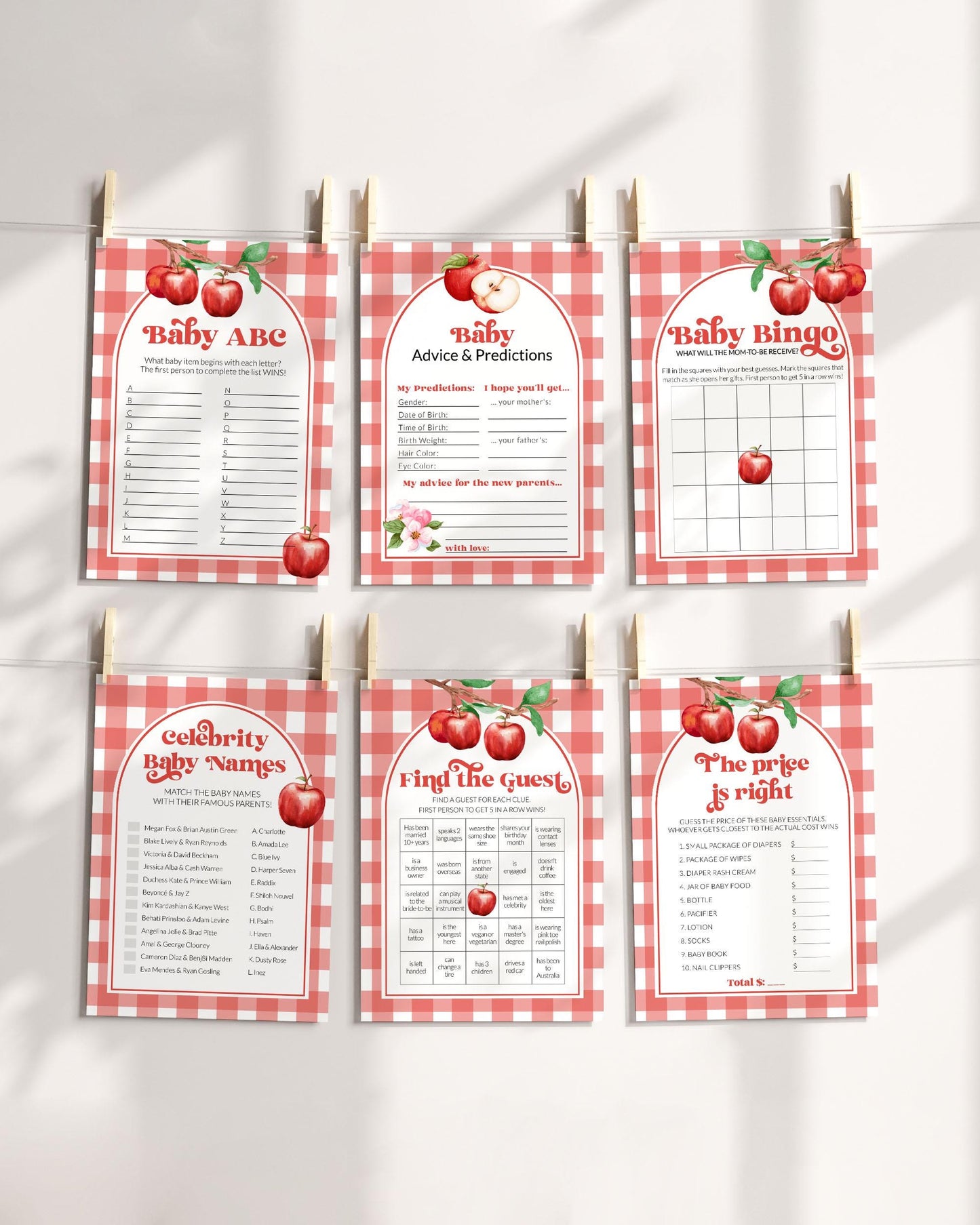 Apple of our Eye Baby Shower Game Bundle, Fall Shower Games, Coquette Apple Shower Games, Fall Baby Shower Decor Template Set #068 - TheLovebirdsDesign