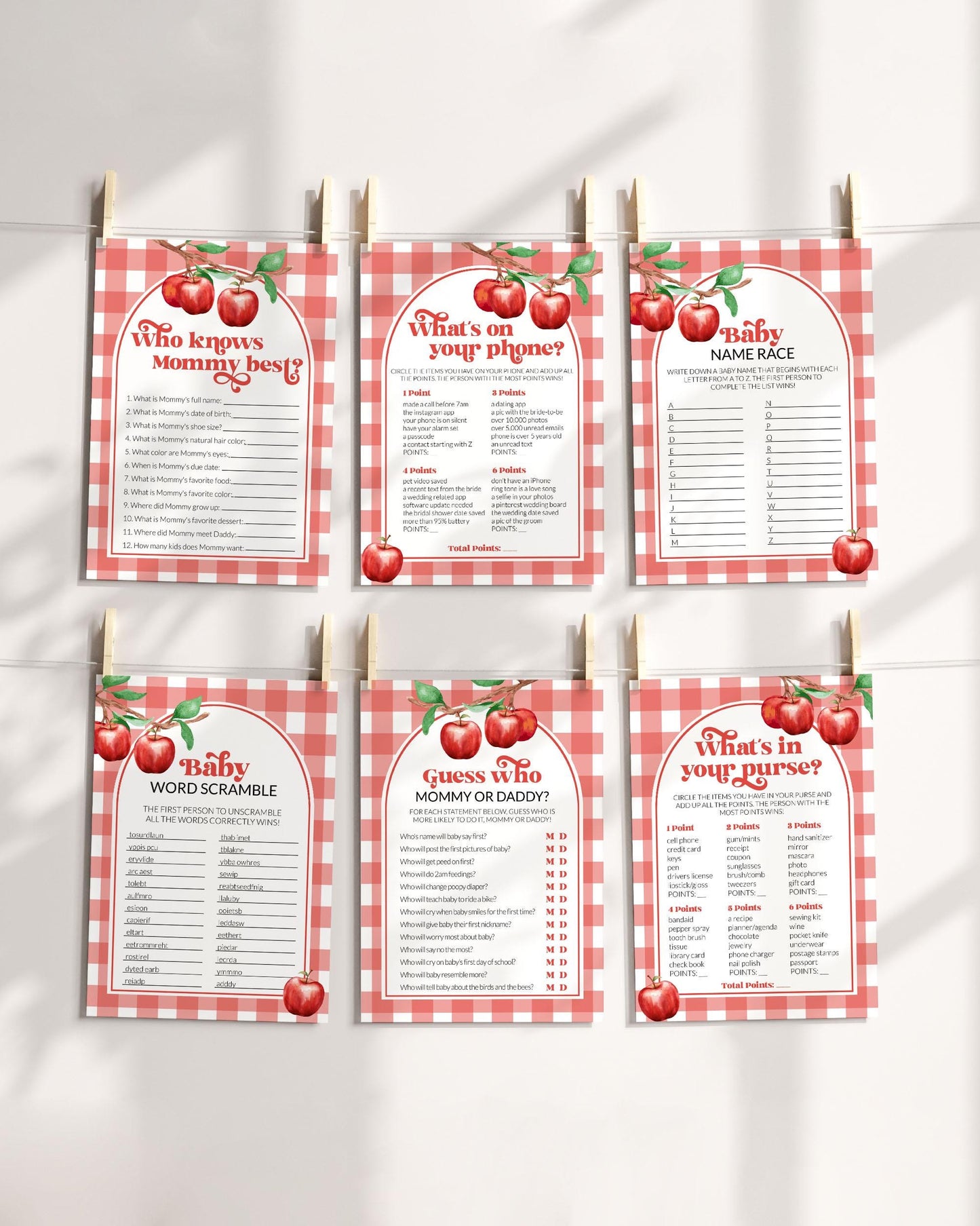 Apple of our Eye Baby Shower Game Bundle, Fall Shower Games, Coquette Apple Shower Games, Fall Baby Shower Decor Template Set #068 - TheLovebirdsDesign