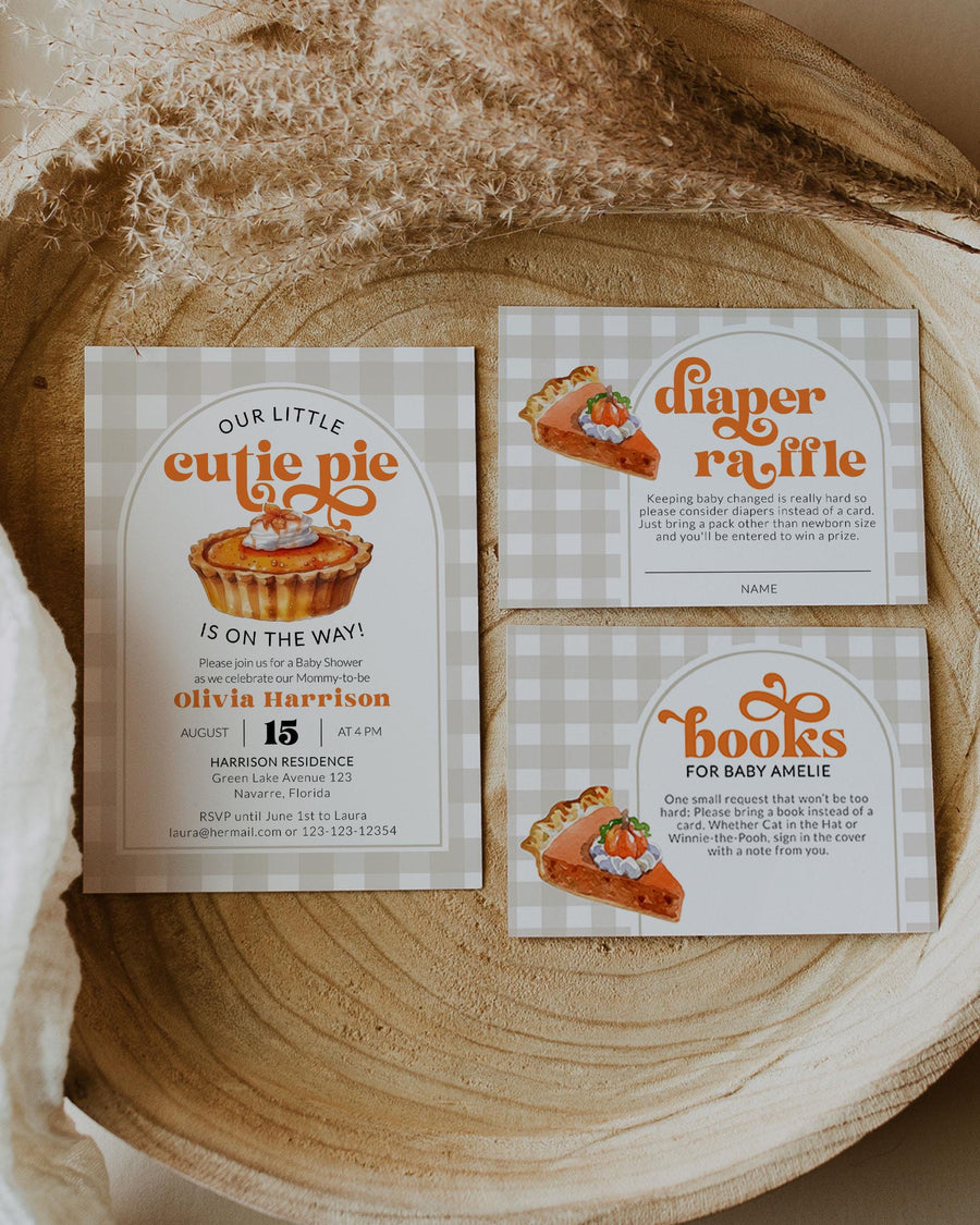 Cutie Pie Baby Shower Invitation Set, Fall Pumpkin Pie Editable Template 010PP-BSINV