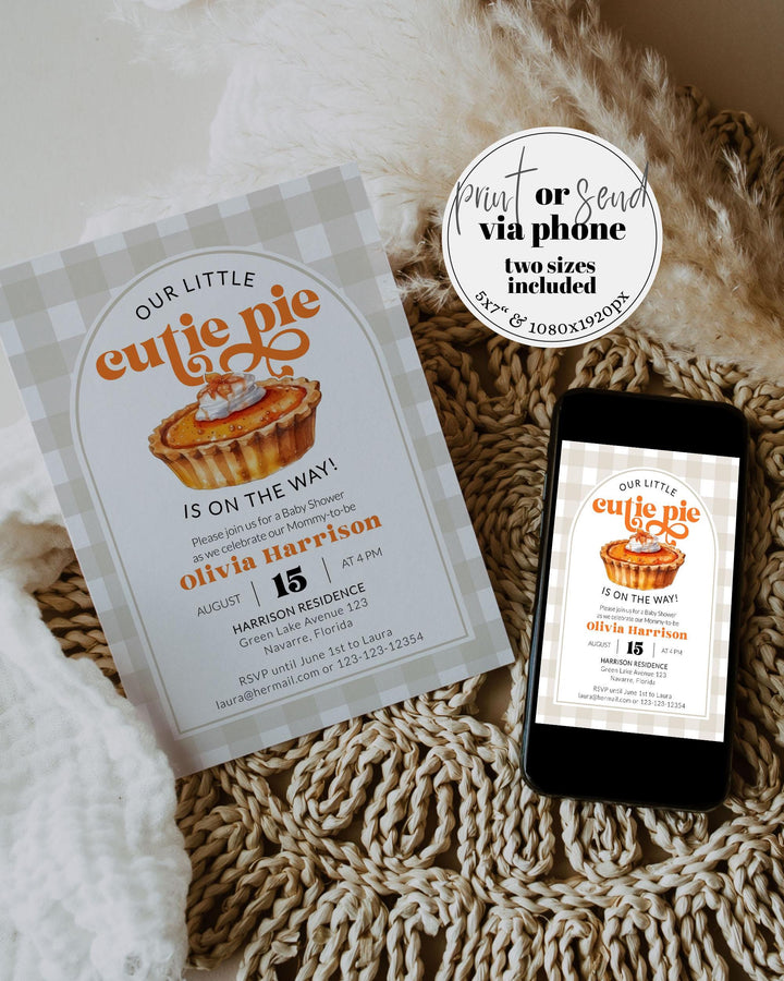 Cutie Pie Baby Shower Invitation, Pumpkin Pie Baby Shower Invite, Fall Baby shower, Pie Baby Shower Decor, Autumn Baby Shower Template #068 - TheLovebirdsDesign