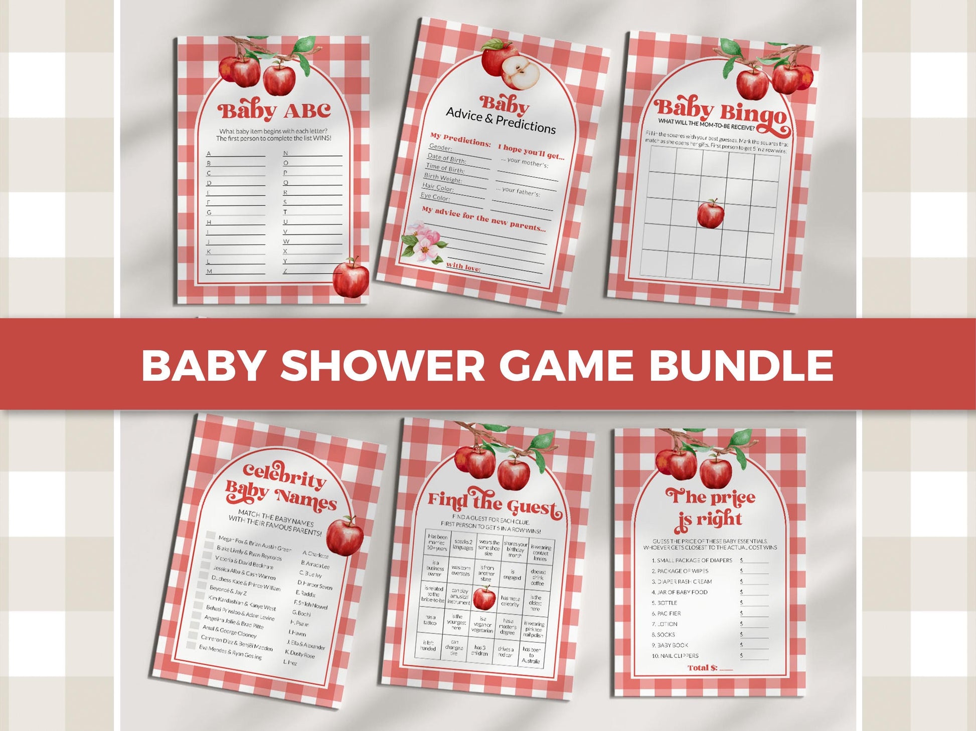 Apple of our Eye Baby Shower Game Bundle, Fall Shower Games, Coquette Apple Shower Games, Fall Baby Shower Decor Template Set #068 - TheLovebirdsDesign