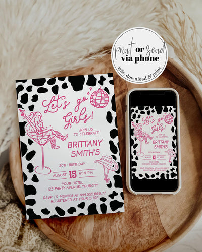 Pink Cocktail Cowgirl Birthday Invitation, Space Disco Rodeo Party Adult Nashville Bash Template #070 - marryful.org